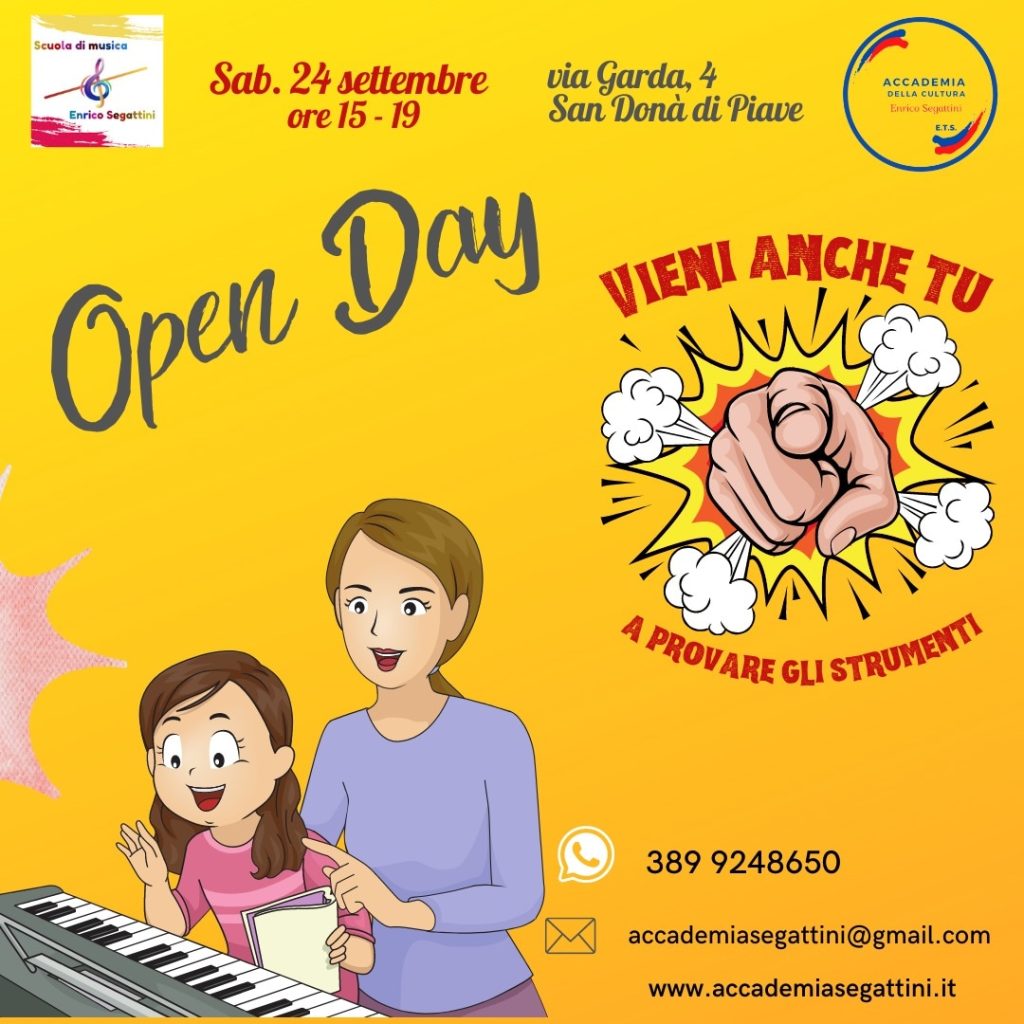 Open Day corsi di musica, prova strumenti a San Donà di Piave, Scuola di musica E.Segattini San Donà di Piave Venezia